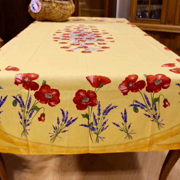 Poppy Yellow French Tablecloth 155x250cm 8Seats Made in France