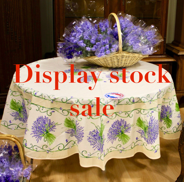 180 cm Round French Tablecloth – Coated – Lavender Ecru – Made in France