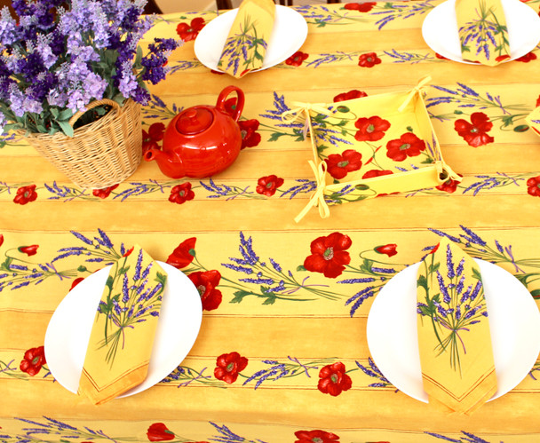 200 x 150 cm – 6 seats – Rectangular French Tablecloth – Stain-Resistant Coated – Poppy Yellow – Made in France