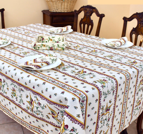 Moustiers Red French Tablecloth 155x300cm 10seats COATED Made in France