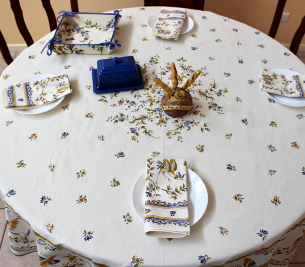 Moustiers Blue French Tablecloth Round 180cm COATED Made in France