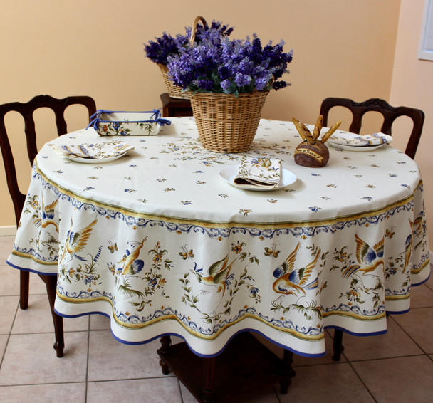Moustiers Blue French Tablecloth Round 180cm COATED Made in France