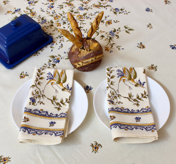 Moustiers Blue French Tablecloth Round 180cm COATED Made in France