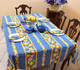 Lemon Blue French Tablecloth 155x300cm 10seats COATED Made in France