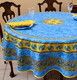 180 cm round French cotton tablecloth – Marat Avignon Tradition Blue with floral design in blue and yellow – made in France