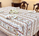 Moustiers Red/Linear French Tablecloth 155x250cm 8seats COATED Made in France