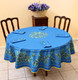 230 cm round French stain-resistant coated cotton tablecloth – Nyons Blue with olive branch design – made in France