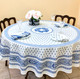 180cm Round French Tablecloth Cotton Blue white