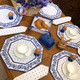 Ramatuelle Flowers White/Blue Quilted Bordered Placemat Octogon Made in France