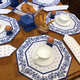 Ramatuelle Flowers White/Blue Quilted Bordered Placemat Octogon Made in France