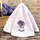 White Round Hand Towel with Lavender Bunch Embroidery, 100% Cotton