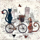 paris cats paper napkins with bicycle illustration, whimsical paris city cat design paper napkins 33x33cm luncheon size