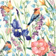 Songbirds & Bluebells floral paper napkins with irises and pink blossoms — 20 pack, 33x33cm luncheon