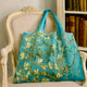 Vincent van Gogh Almond Blossom Foldable Shopper Bag featuring turquoise background and delicate white flower art print. Vincent van Gogh Almond Blossom Foldable Shopper Bag featuring turquoise background and delicate white flower art print.