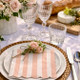 Riviera Stripe dust peach and white paper napkins with vertical stripes and scalloped edge, French Riviera style striped luncheon napkins 33x33cm