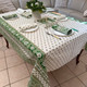 200 x 150 cm rectangular stain-resistant coated French tablecloth in Bastide Green design with green floral and paisley patterns, matching French napkins and bread basket, made in France