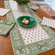 Marat Bastide Green quilted reversible French table runner with green Provençal floral and paisley patterns, made in France, 50 x 160 cm