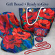 Provence Poppy gift set with red poppy tote bag, scarf, cosmetic bag, round coin purse and red wooden bead necklace