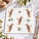 Australian Kookaburra 3-ply paper napkins featuring five brown and cream kookaburras with blue wing details perched on branches, surrounded by eucalyptus illustrations against a white background, 33x33cm
