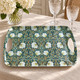 William Morris Pimpernel large melamine serving tray, 48 × 33 cm, featuring cream flowers and green foliage on a dark background