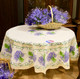 180 cm round French tablecloth in stain-resistant coated cotton – Lavender Ecru with lavender bunches in a border and center – made in France