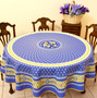 Marat Avignon Bastide Blue French Tablecloth Round 180cm COATED Made in France 
