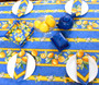 Lemon Blue Linear French Tablecloth 155x250cm 8seats Made in France