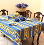 Lemon Blue 155x350cm 12seats COATED French Tablecloth Made in France