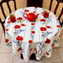 150cm Round French Tablecloth COATED red poppies on white Stain free