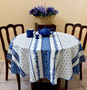 150cm Round French Tablecloth Cotton White Blue Marat Avignon Tradition