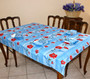 Poppy Light Blue 155x120cm 4-6seat Small Tablecloth COATED Made in France