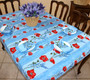 Poppy Light Blue 155x120cm 4-6seat Small Tablecloth COATED Made in France