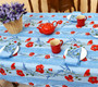 Poppy Light Blue 155x350cm 12seats COATED French Tablecloth Made in France