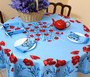 180cm Round French Tablecloth Cotton Blue poppy