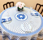 180cm Round French Tablecloth Cotton white blue