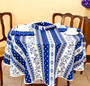 150cm Round French Tablecloth Cotton Wwite blue