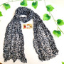 Wrinkle Scarf Leopard Grey Navy