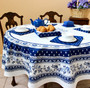 Marat Avignon Blue XXL French Tablecloth Round 230cm COATED Made in France