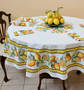 180cm Round French Tablecloth Cotton Lemon  Yellow white