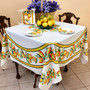 Lemon White  XXL Square French Tablecloth 180x180cm COATED Made in France