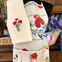 Provence Embroidered Waffle Tea Towel 1pc Poppy Ecru