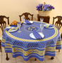 Marat Bastid Blue French Tablecloth Round 230cm COATED Made in France