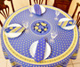 Marat Bastid Blue French Tablecloth Round 230cm COATED Made in France