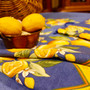 Lemon Blue French Tablecloth Round 180cm COATED Made in France