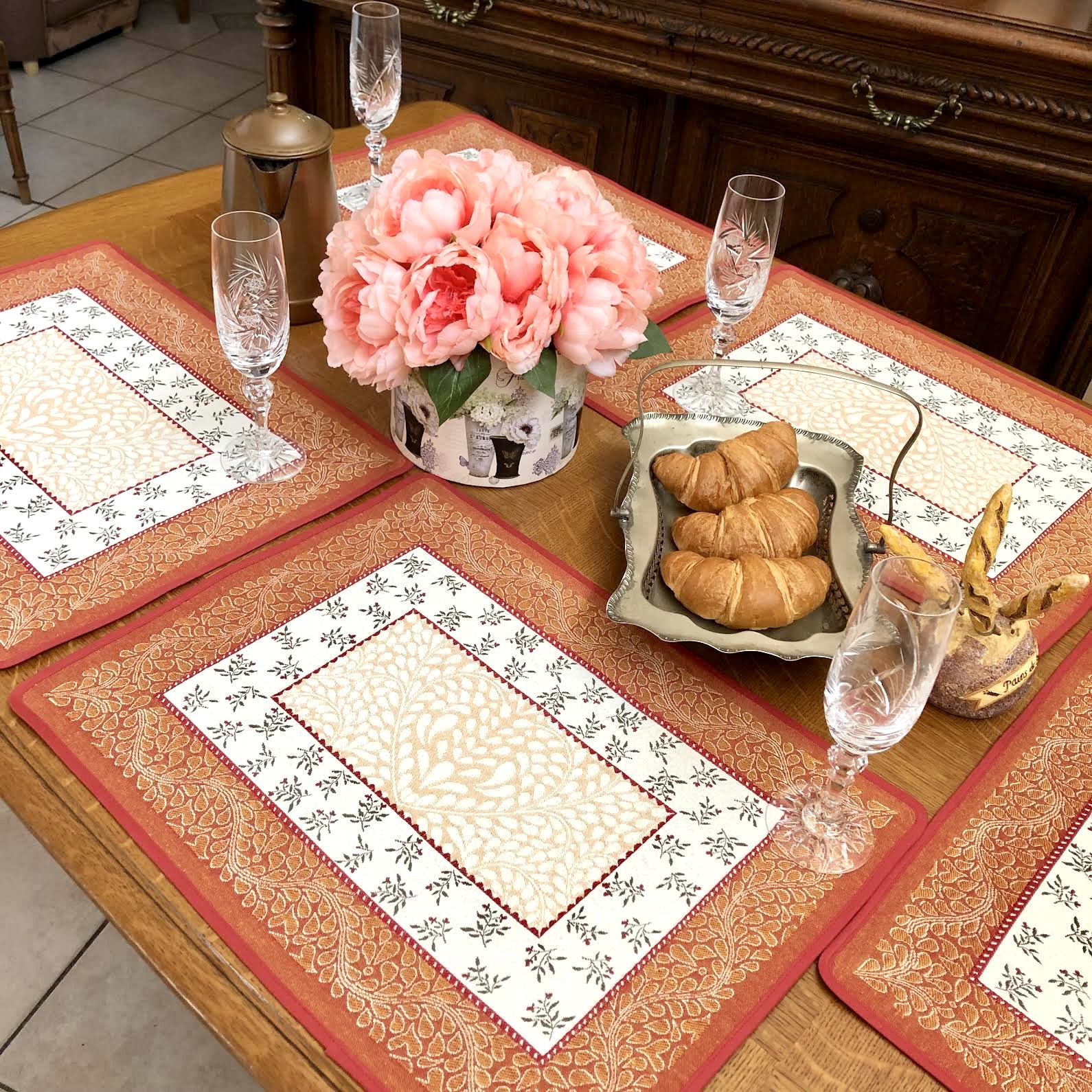 AUBRAC Orange Jacquard Tapestry Style Placemat Made in France