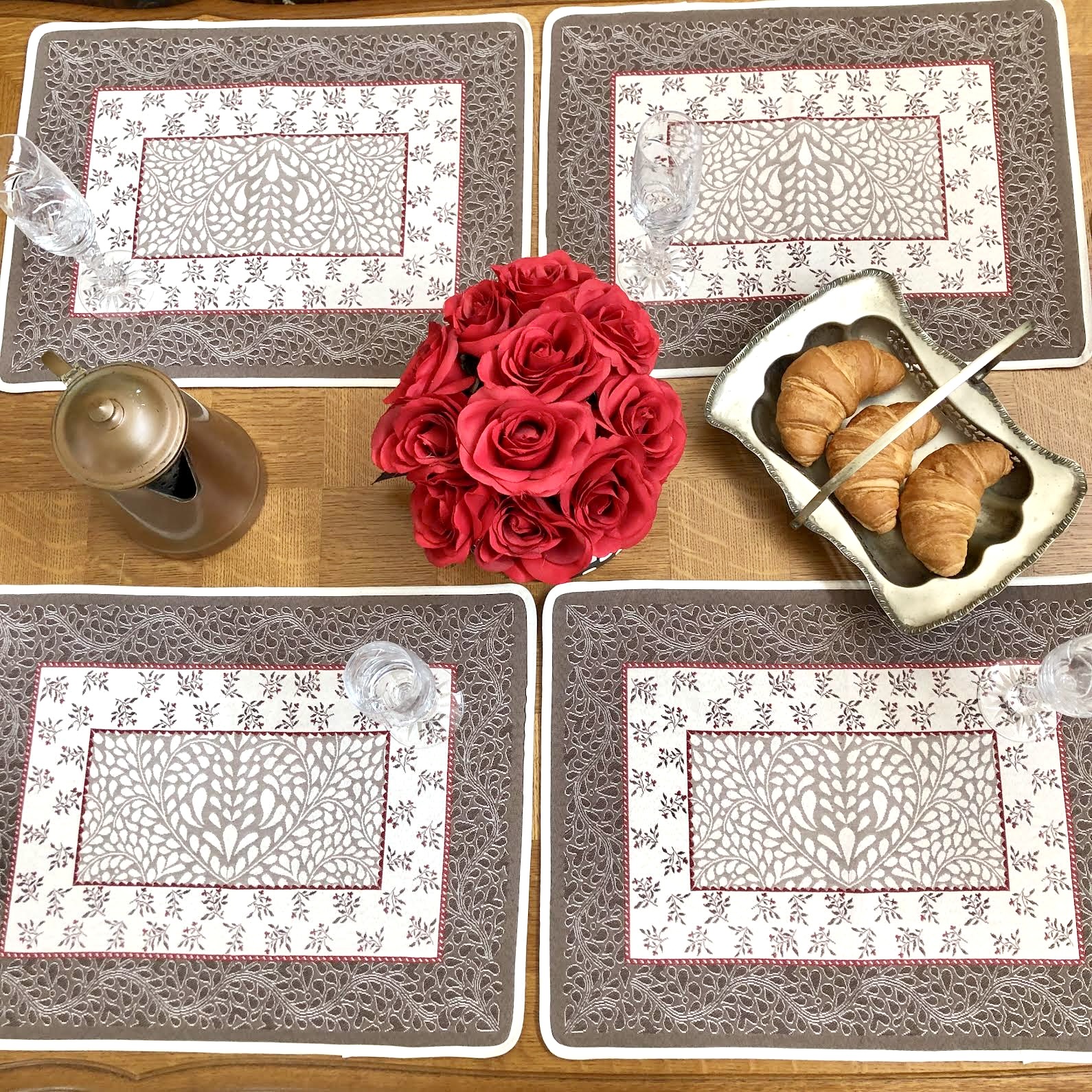 Aubrac Red Jacquard Tapestry Style Placemat Made in France