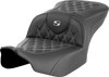 SADDLEMEN RoadSofa™ Seat for FLTR/FLHX 2023-2026 – Silver Stitch, Lattice Design
