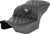 SADDLEMEN RoadSofa™ Seat for FLTR/FLHX '23-'26 – White Stitch, Lattice Design, No Backrest