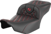 SADDLEMEN Roadsofa™ Extended Reach Seat for FLTR/FLHX '23-'26 – Lattice Stitch, Red Stitch, No Backrest