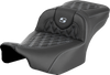 SADDLEMEN Roadsofa™ Extended Reach Seat for FLTR/FLHX '23-'26 - Silver Stitch with Lattice Pattern
